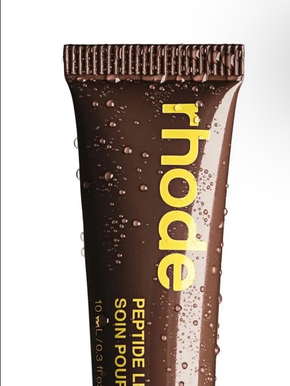 RHODE Caramelized Banana Chocolate Brown Peptide Lip Treatment with Yellow Logo